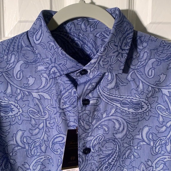 NWT TASSO ELBA MENS BLUE PAISLEY BUTTON UP SHIRT - Picture 2 of 8